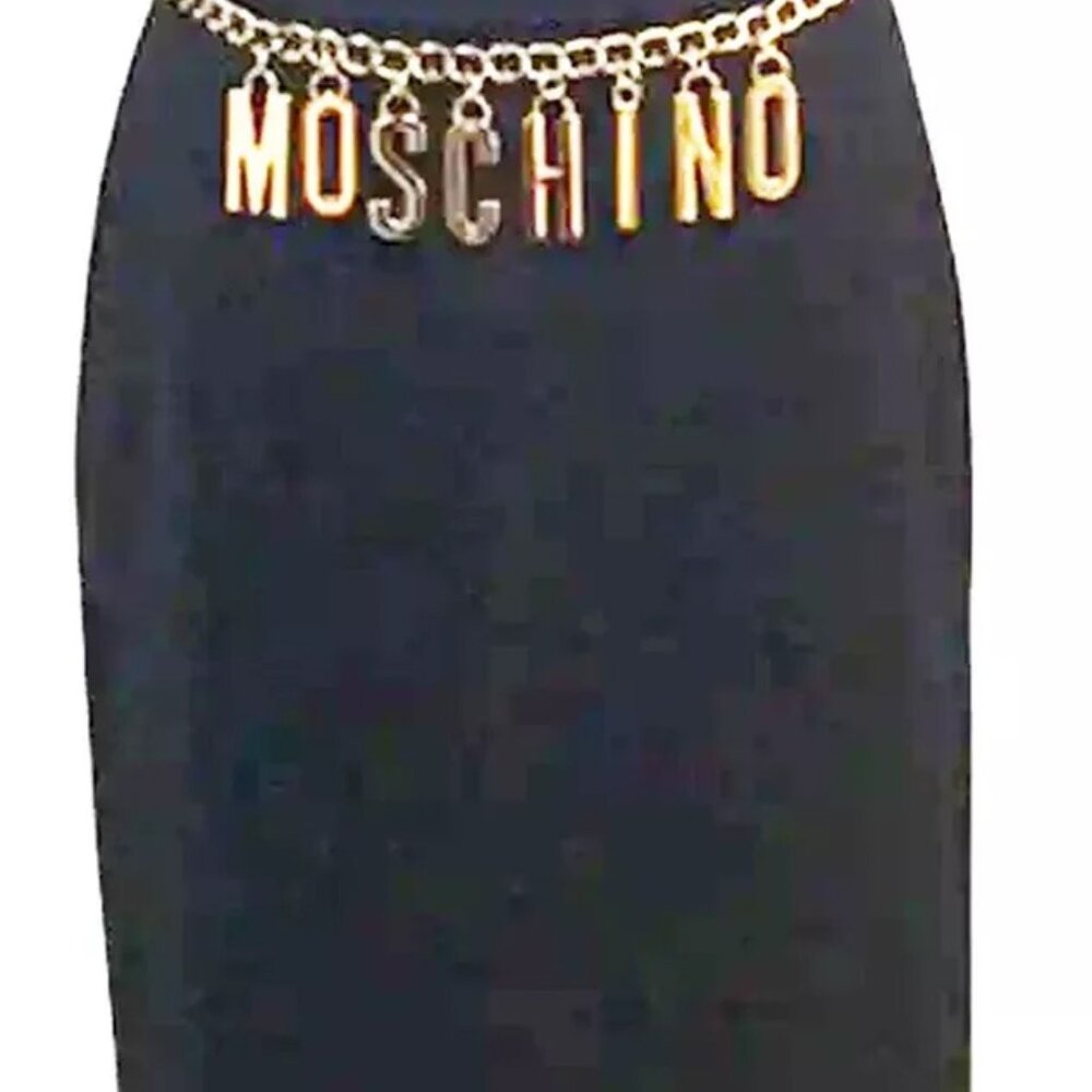 Moschino Couture Black Gold Chain LOGO LETTER Charm Skirt USA 4 ITALIAN IT38